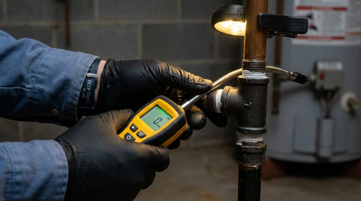 Gas leak detection with electronic sniffer by Johns Plumbing LLC in Oolitic